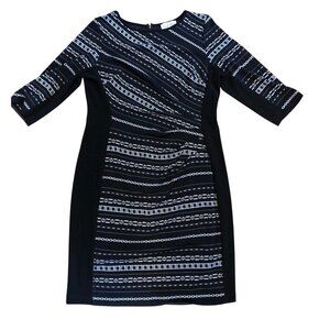 Joseph Ribkoff Dress Black & White Geometric Stripe Print 3/4 Sleeves Size 16